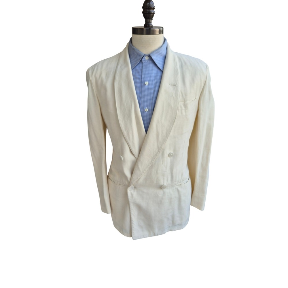 Palm Beach 40s 50s Cream Double Breasted Blazer Shawl Lapel Sport Coat 38 R RARE